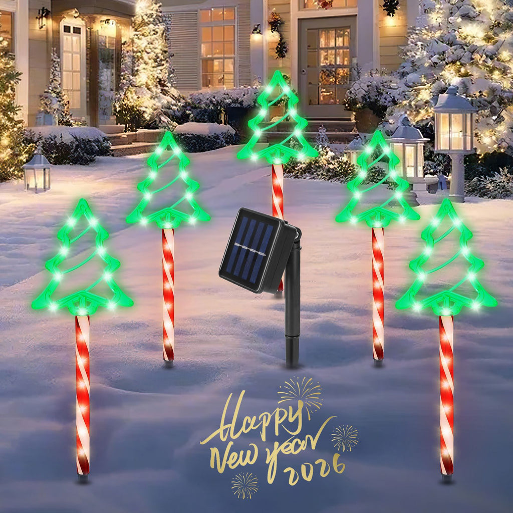 5Packs Christmas Outdoor Pathway Light With 8 Modes IP44 Waterproof Xmas Decoration Stake Light Tree Candy Light For Garden Lawn Porch Yard Driveway