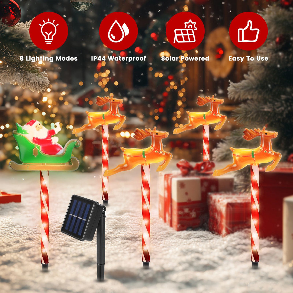 5Packs Christmas Outdoor Pathway Light With 8 Modes IP44 Waterproof Xmas Decoration Stake Light Tree Candy Light For Garden Lawn Porch Yard Driveway