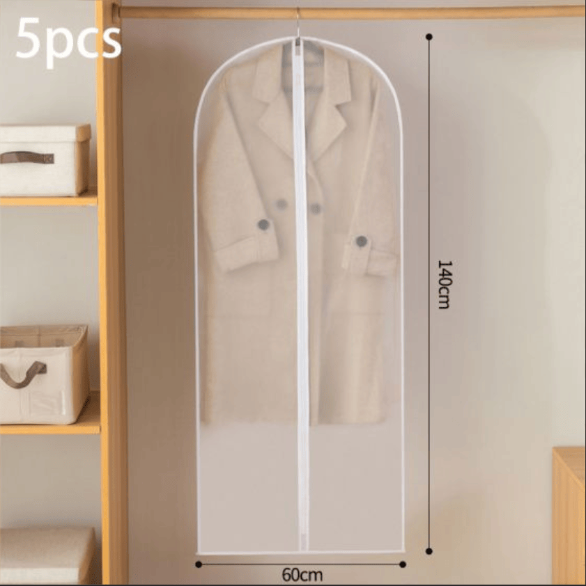 5PCS Clear Garment Dust Cover Bag, Hanging Clothes Storage Protector Bag for Suit Coat Dress