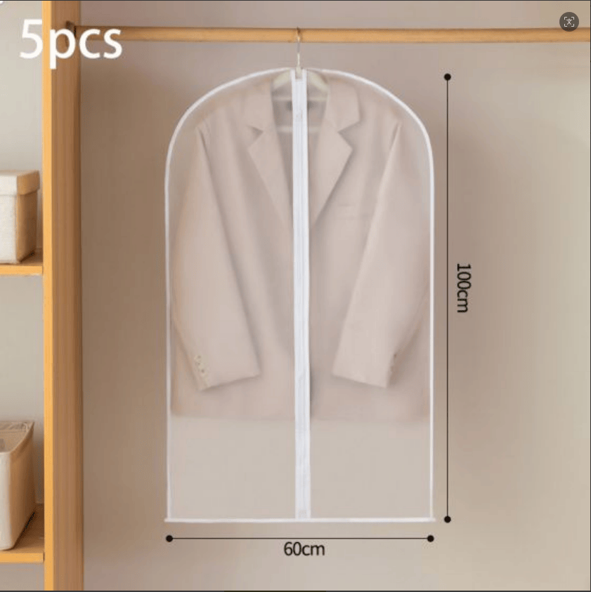 5PCS Clear Garment Dust Cover Bag, Hanging Clothes Storage Protector Bag for Suit Coat Dress