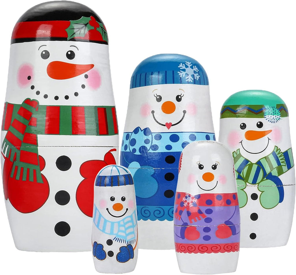 5pcs Handmade Wooden Russian Nesting Dolls, Snowmen Nesting Dolls, Matryoshka Dolls Christmas Birthday Gift