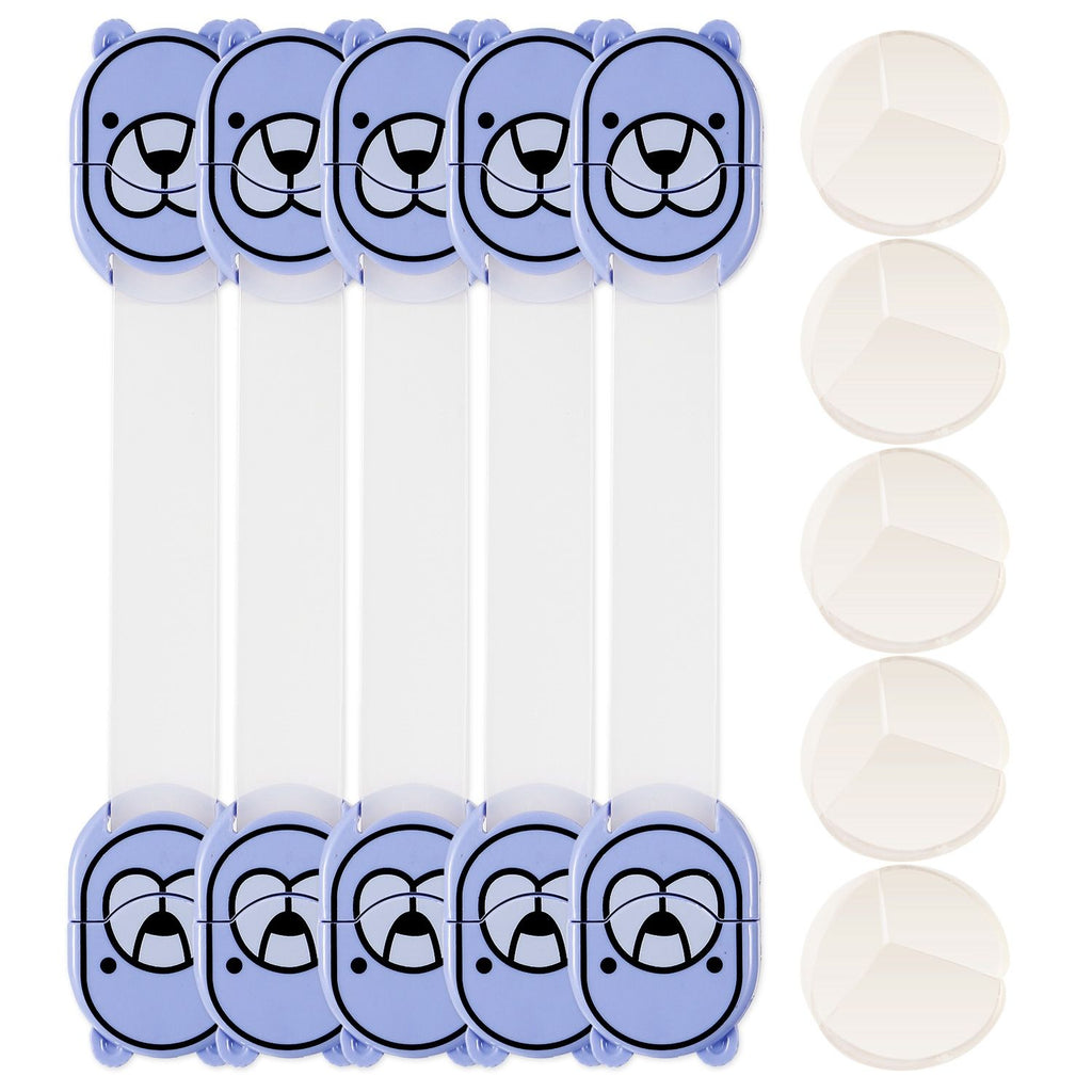5Pcs Kids Safety Locks w/ 5 Furniture Corner Protectors Drawer Cabinet Strap Locks Baby-Proof Adhesive Fridge Latches Locks