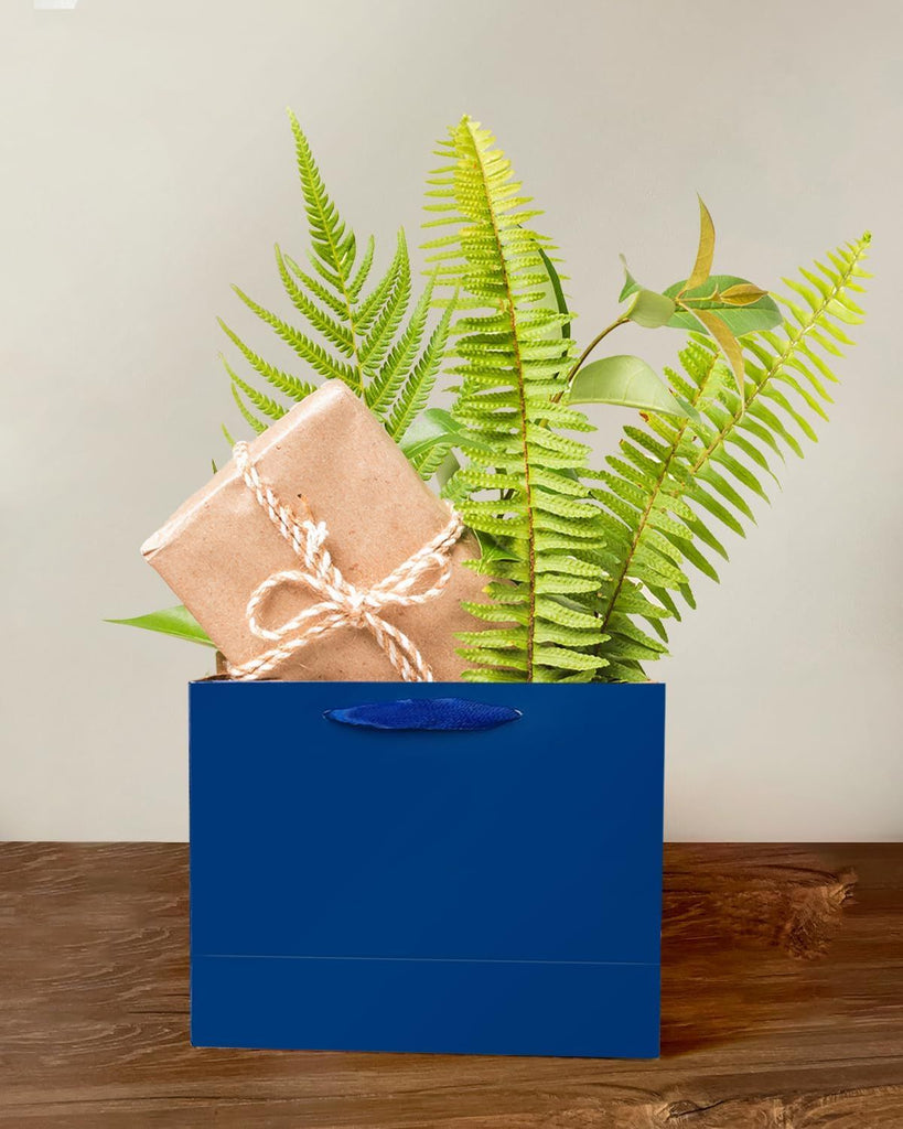 5PCS Nordic Blue Gift Bags with Ribbon Handles 9.6"x7.9"x4.3" Medium Size Gift Bags (10PCS Tissue Paper included, Medium Wide)