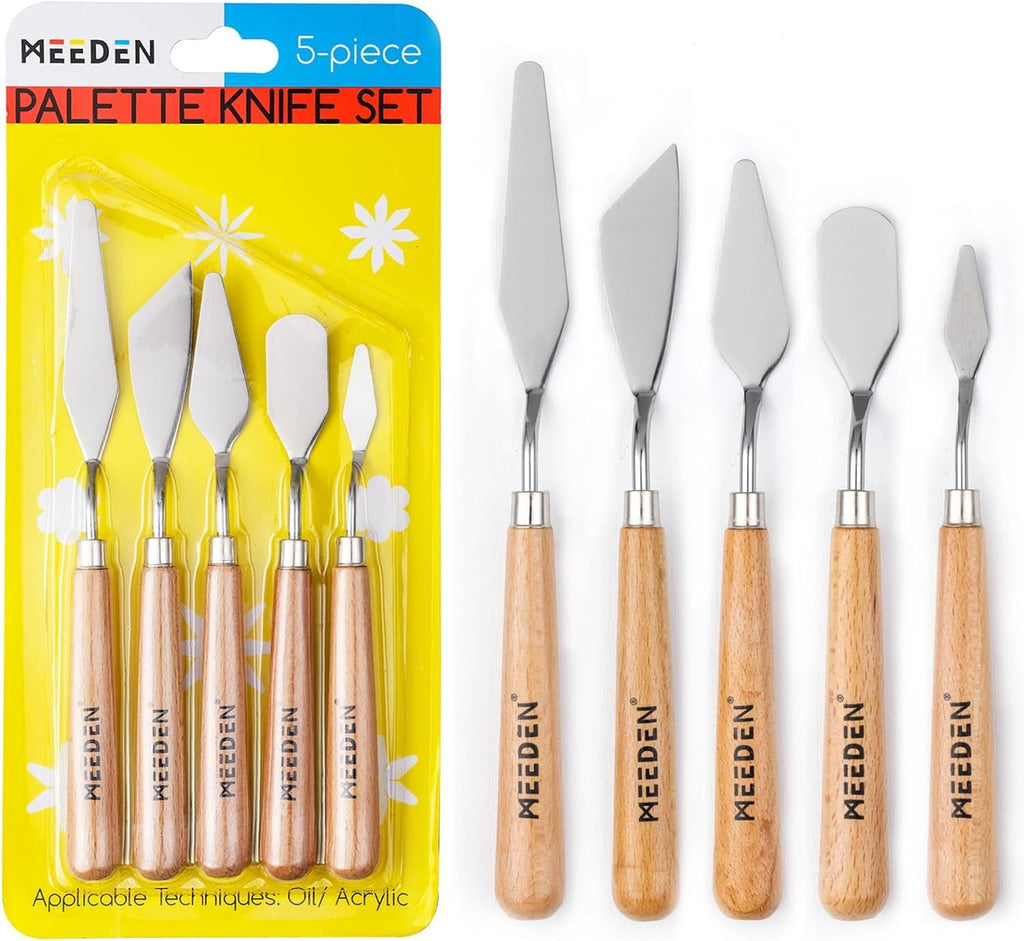 5Pcs Palette Knife Set: Stainless Steel Painting Knives with Wood Handle - Pallet Knife Set for Oil Canvas Acrylic Painting Color Mixing