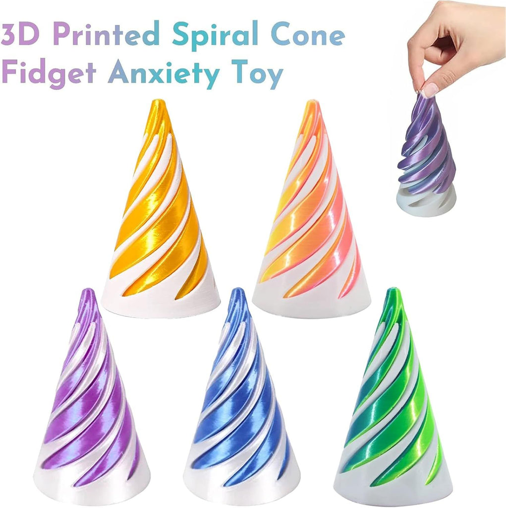 5Pcs Spiral Cone Fidget Toy,Impossible Cone Impossible Pyramid Passthrough Toy,3D Printed Spiral Cone Fidget Toy, Vortex Thread Illusion Desktop Deco Souvenir Gift for Anxiety Relaxing
