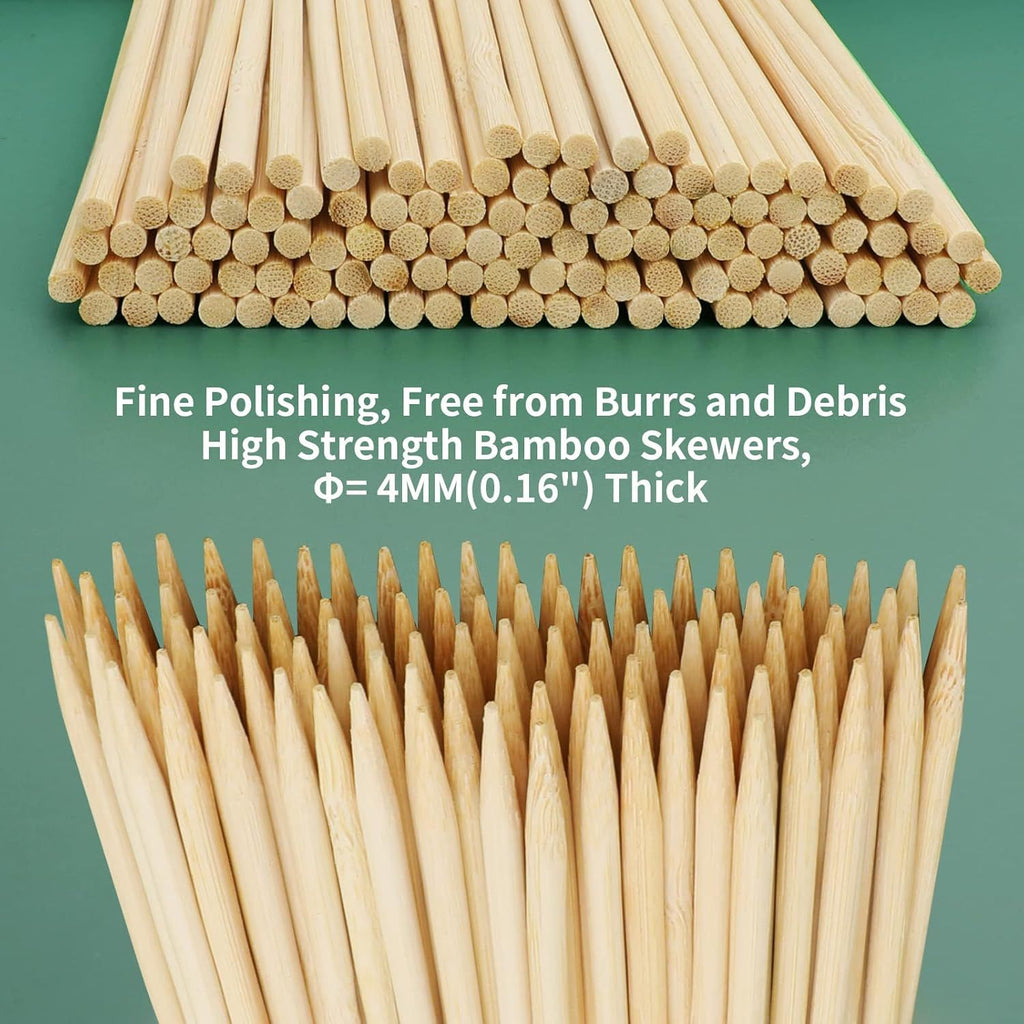 6" Bamboo Wood Skewers for BBQ, Kabob, Appetizer, Fruit, Sausage, Chocolate Fountain, Natural Wooden Barbecue Kebob Skewer Stick, Organic Food Sticks for Grilling, Kitchen