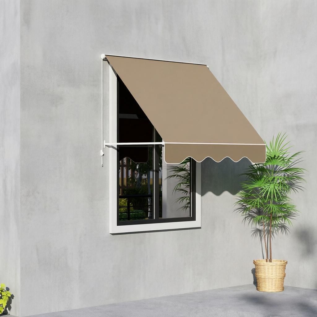 6' Drop Arm Manual Retractable Window Awning Sun Shade Shelter Cream White Aluminum for Patio Balcony Outdoor Can Cover 2 Windows