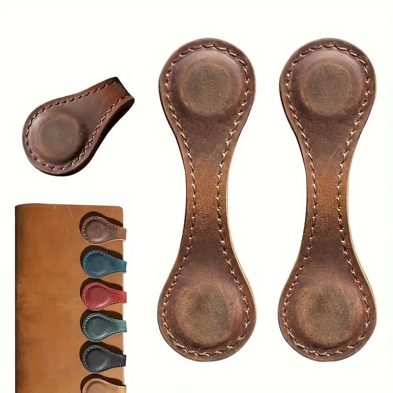 6 handcrafted PU leather magnetic bookmarks - Double-sided retro style, bright colors (red, green, brown, blue, black, orange), perfect for gifts, office supplies, school supplies, and reading accesso