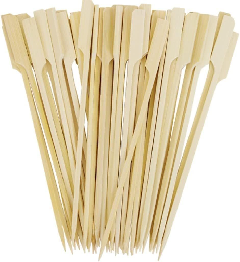 6 Inch Bamboo Paddle Picks BBQ Grill Food Sticks, 100 PCS Wide Flat Paddle Wood Picks Square Skewers Food Appetizer Toothpicks for Cocktail, Appetizers, Fruit Kabobs, Sandwich, Snacks