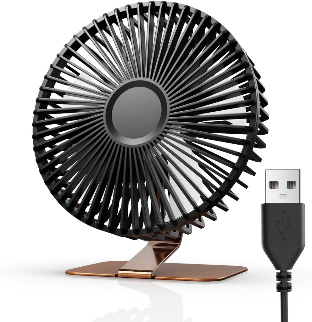 6-inch USB Small Desk Fan, 4 Speeds, Ultra-quiet, 90° Adjustment for Better Cooling, Portable Mini Powerful Desktop Table Fan, Personal Fan for Home Office, Metal Base