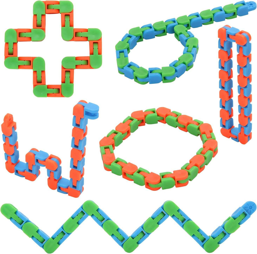 6 Pack 24 Links Wacky Tracks Snap and Click Fidget Toys, Finger Sensory Toys, Snake Puzzles for Stress Relief, Party Bag Fillers,