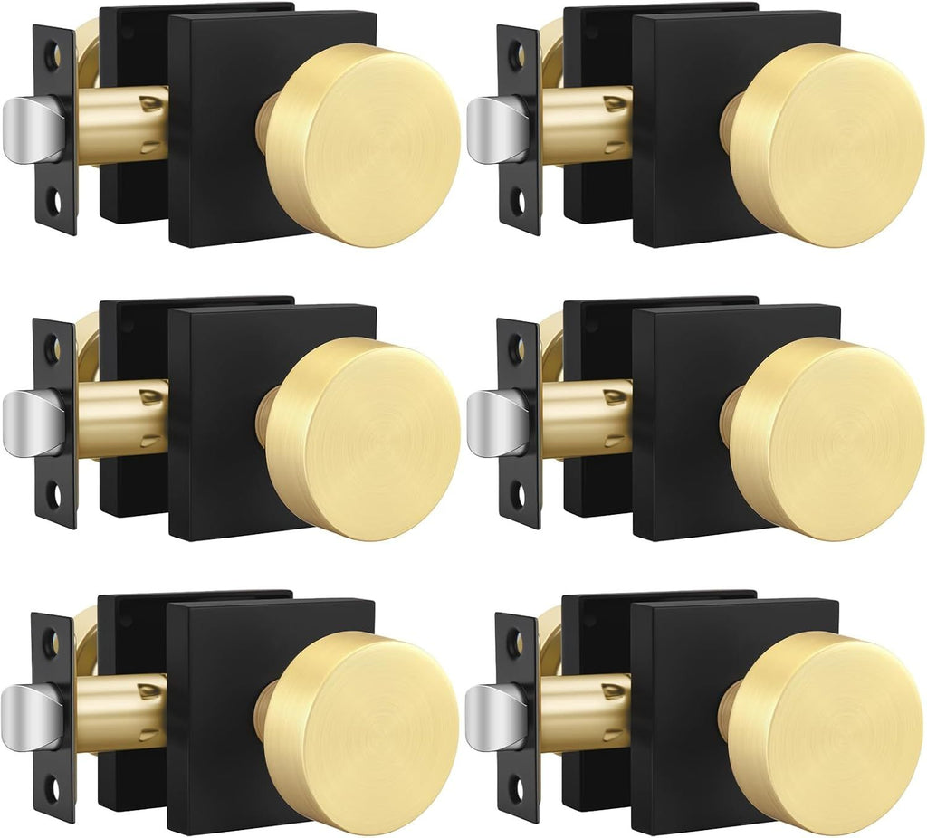 6 Pack Black and Gold Closet Door Knob, Interior Door Knobs, Passage Door Lever, Black and Gold Passage Door Knobs Lever for Hallway, Closet