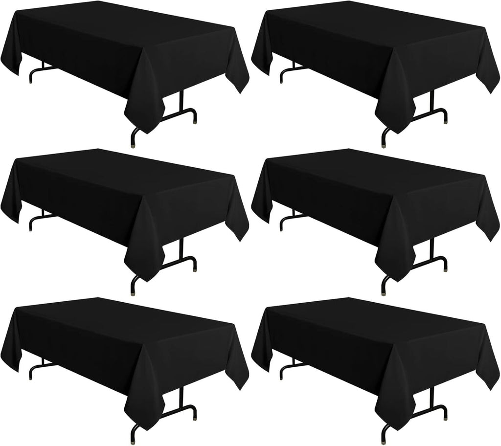 6 Pack Black Tablecloth 60 x 120 Inch, Rectangle Table Cloth for 8 Feet Tables - Stain and Wrinkle Resistant Washable Polyester Table Cover for Dining Tables, Buffet Parties and Camping