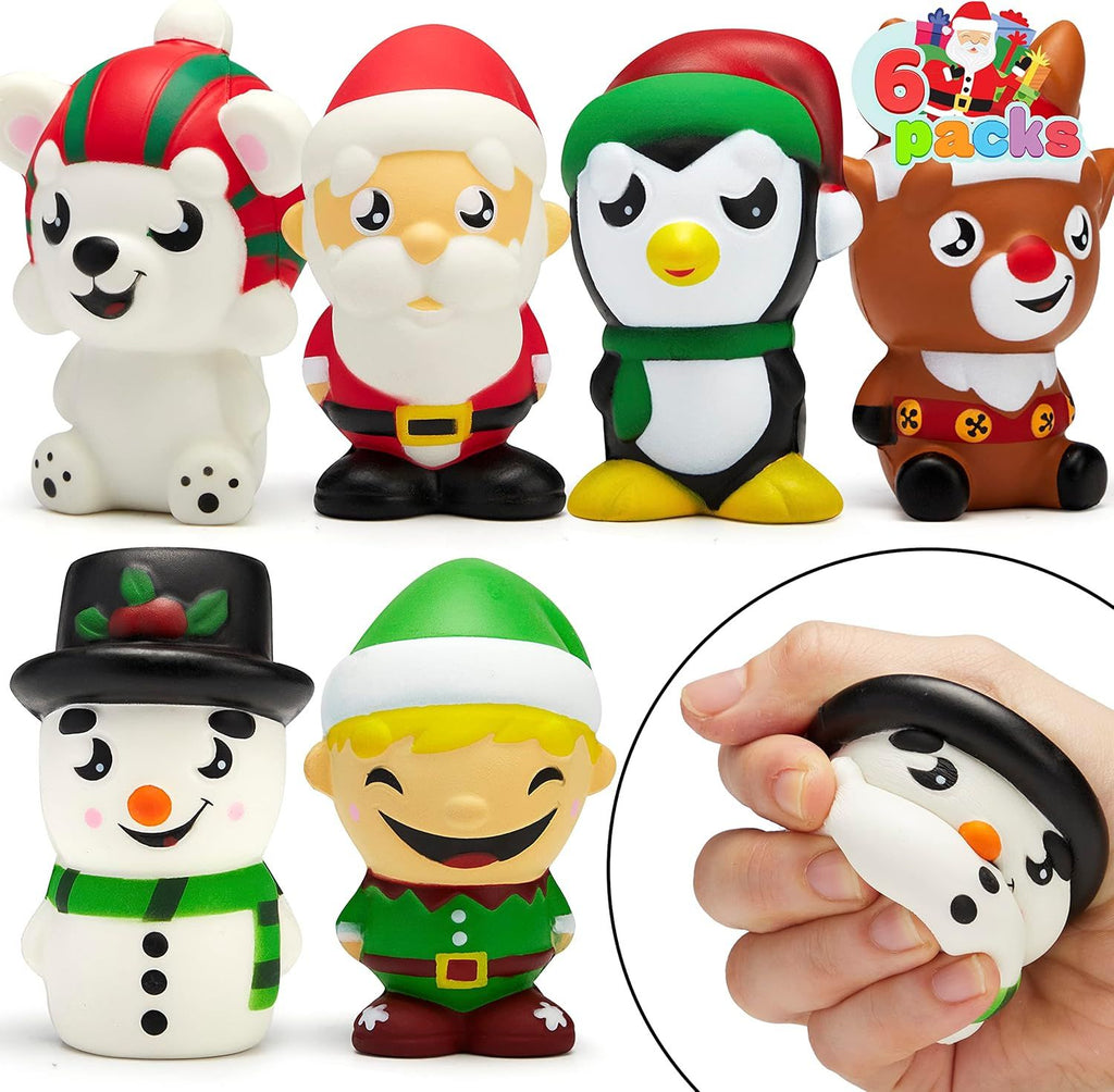 6 Pack Christmas Themed Squeeze Toys Slow Rising Stress Relief Super Soft Kawaii Cute Christmas Friends Characters Toys for Boys Girls