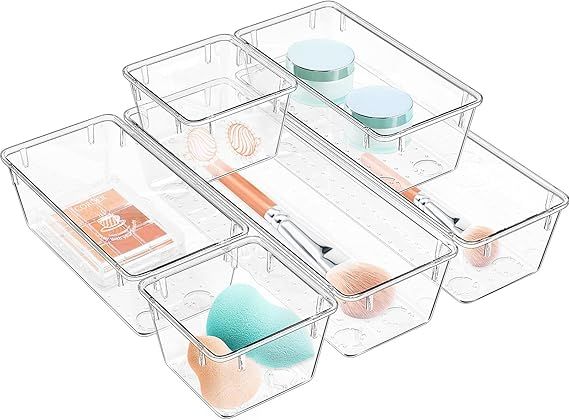 6 Pack Clear Drawer Organizer Set, Acrylic Drawer Storage Trays