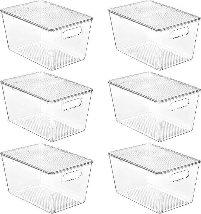 6 Pack Clear Stackable Storage Bins with Lids Large Plastic