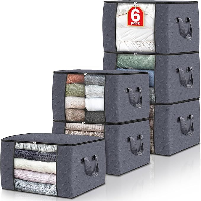 6 Pack Clothes Storage Foldable Thick Fabric Blanket Storage Bags