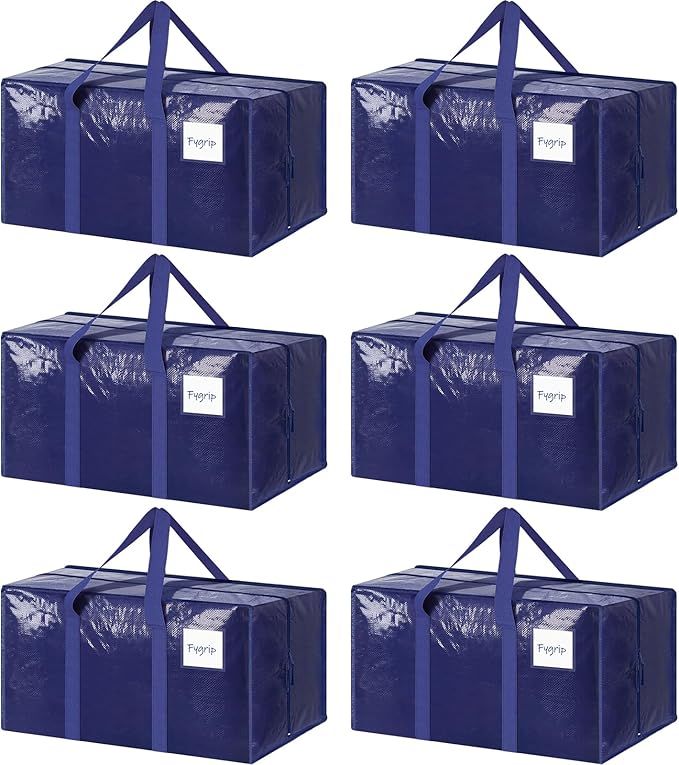 6 Pack Extra Heavy Duty Large Moving Bags with Strong Zipper & Comfortable Handles, Sturdy