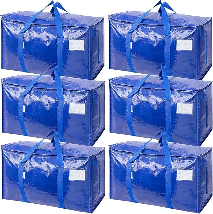 6 Pack Extra Large Moving Bags with Zippers & Carrying Handles