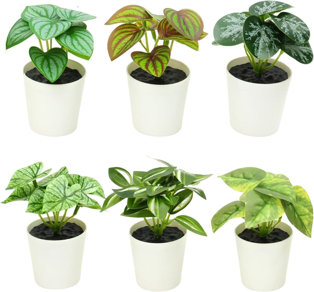 6 Pack Fake Plants for Room Decor Artificial Potted Plants for Home Office Living Kitchen Classroom Table Shelf Desk Farmhouse Bathroom Indoor Decor