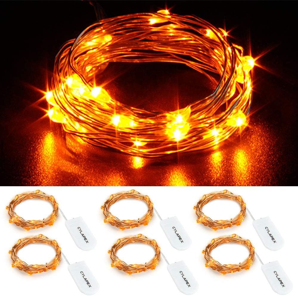 6 Pack Orange Fairy Lights String Battery Operated Fairy Lights Firefly Lights LED Starry String Lights 3.3ft 20 LEDs Silvery Copper Wire for Hallowen Christmas Decor Costume Wedding Party