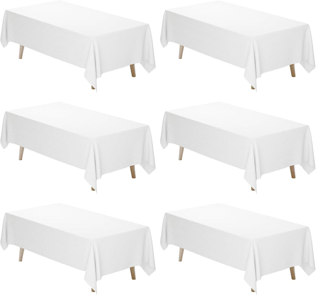 6 Pack White Table Cloth for Rectangle Table, 70 x 120 Inch Polyester Fabric Tablecloths Rectangular, Table Covers for Party, Banquet, Dining, Wedding, Graduation