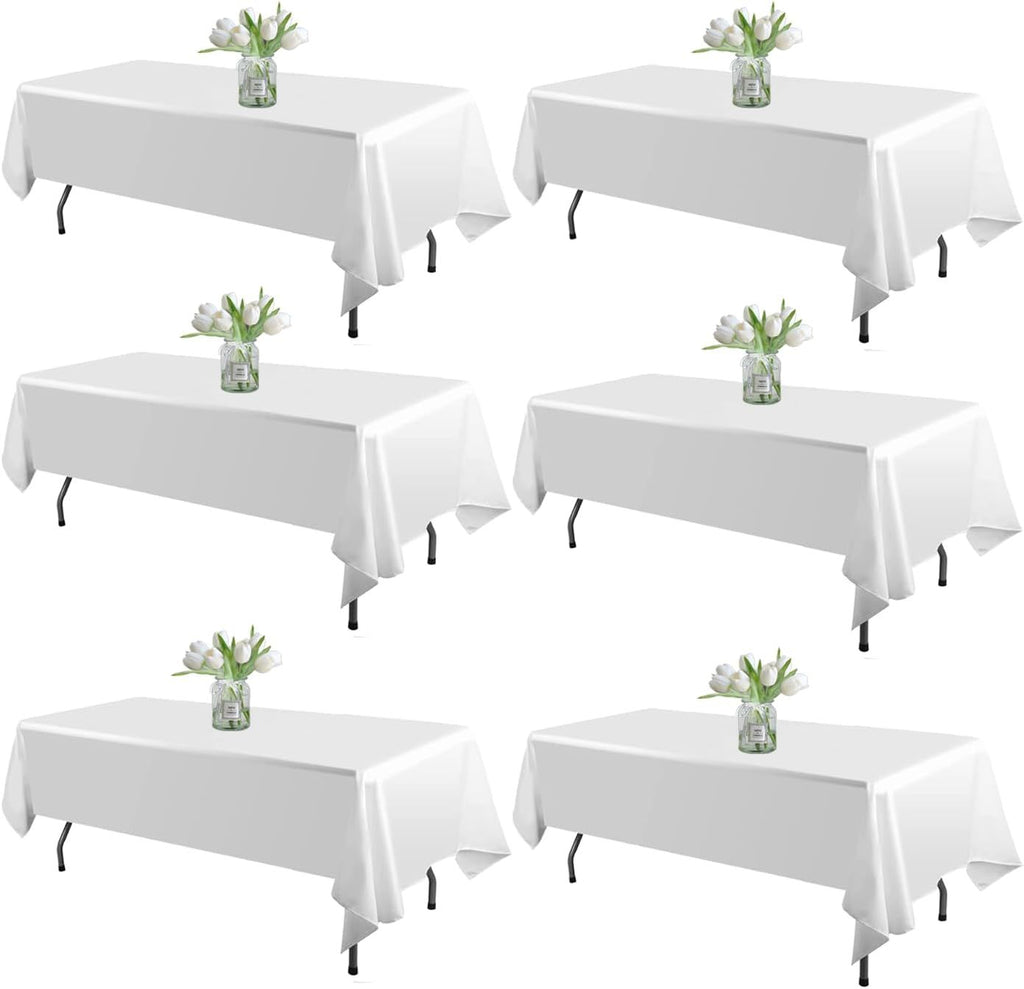 6 Pack White Table Cloth Rectangle Tablecloths 60X102 Inch,Polyester Table Cloth for 6 Foot Rectangle Tables,Wrinkle Resistant Washable Fabric Table Covers for Party,Wedding Banquet