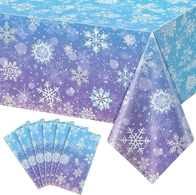 6 Pack Winter Snowflake Plastic Tablecloth Decorations, Blue and Purple Snowflake Winter Wonderland Disposable Table Cover for Christmas Holiday New Year Party Supplies Decorations, 54x108 Inch