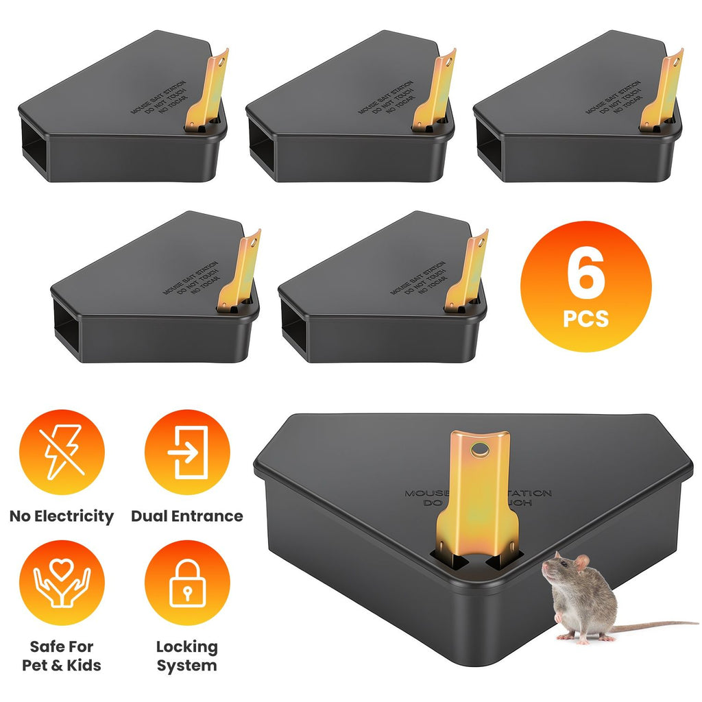 6 Packs Mouse Bait Station with Keys Tamper Resistant Indoor Outdoor Mouse Bait Boxes Reusable Locking Rodent Bait Stations for Home Garage Garden Warehouse Basement