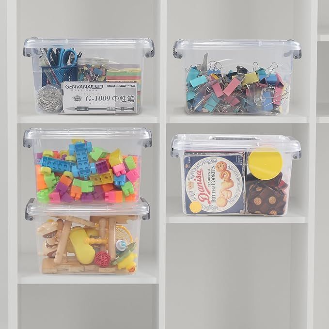 6 Packs Plastic Storage Container Bins, 5 Quart Clear Latching Boxes with Handles for Home, School, Office Organization