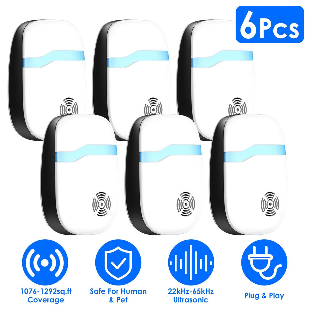 6 Packs Ultrasonic Pest Repellers Electric Plug-In Indoor Pest Control Mouse Repellent Chaser Deterrent Rodent Chaser for Home Kitchen Office Warehouse Hotel 22-65kHz