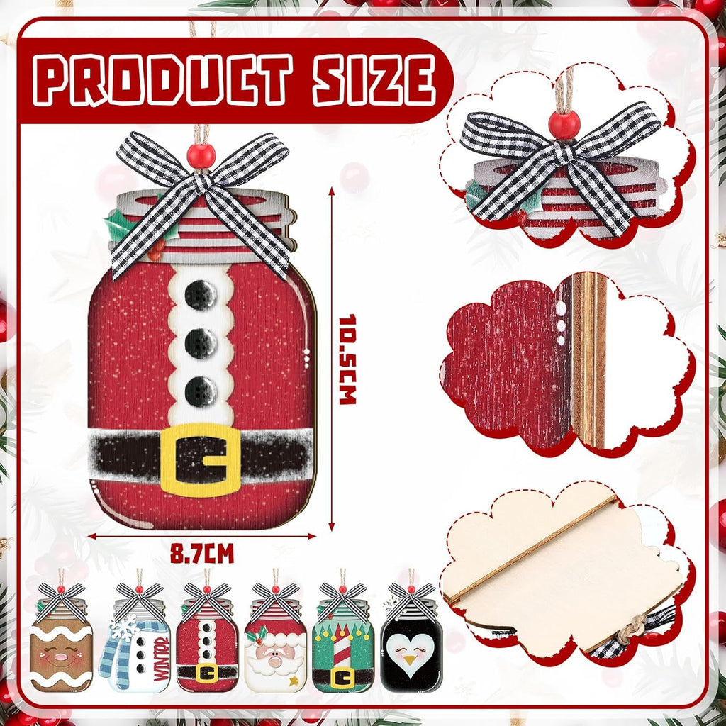 6 Pcs Christmas Card Holder Gift Wooden Nutcracker Snowman Santa Money and Gift Card Sleeves Christmas Cash Holders Xmas Decors for Xmas Tree Ornament Winter Holiday Decor (Mason Jar)