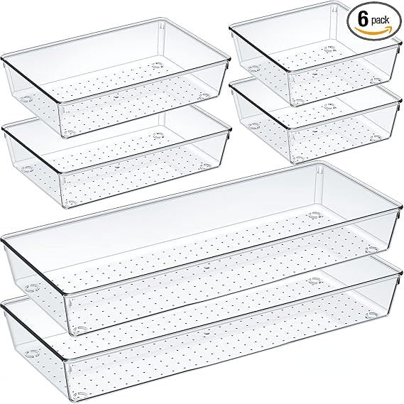 6 Pcs Large Size Clear Drawer Organizer Set Acrylic Non Slip Non Cracking Kitchen