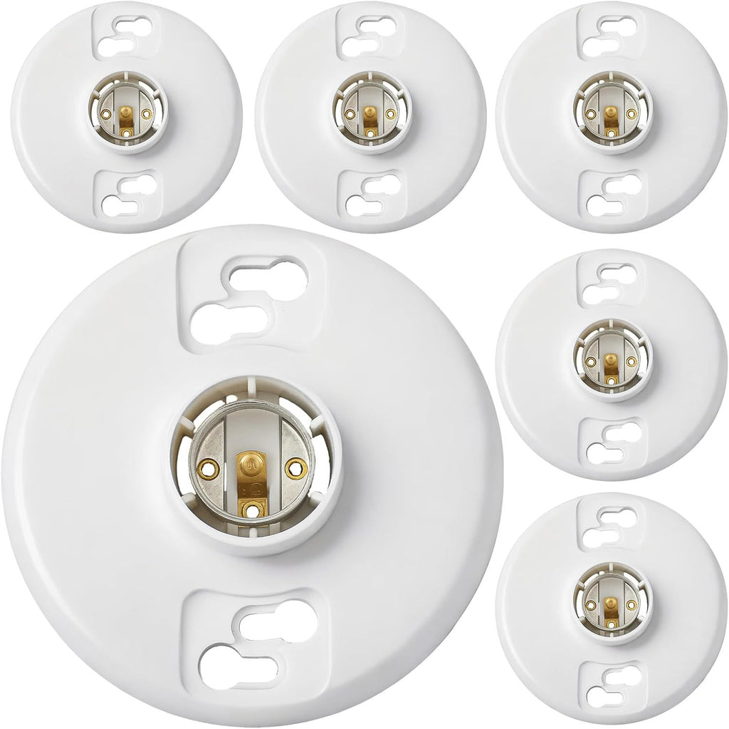 6 Pcs Medium Base E26 Lamp Holder Ceiling Light Sockets White Bulb Socket Incandescent Fluorescent CFL Lamp Holder 660w 250v (Phenolic Resin)