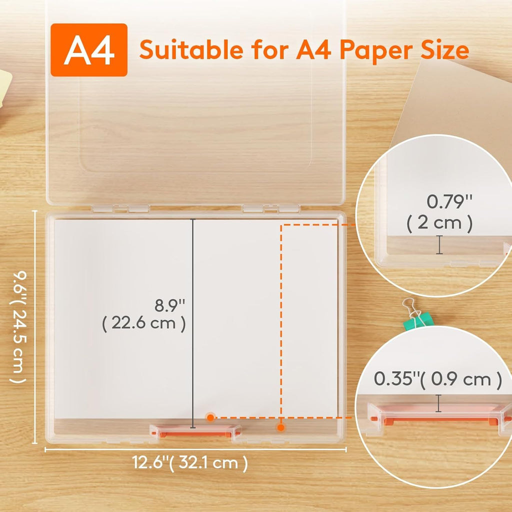6 Pcs Plastic Multi-Purpose Storage Box with Handle, Labels, 6 Zipper Pouches, Translucent A4, 8.5 x 11 Letter Size Paper Storage, Storage Containers for Projects, Craft, File, Art Supplies