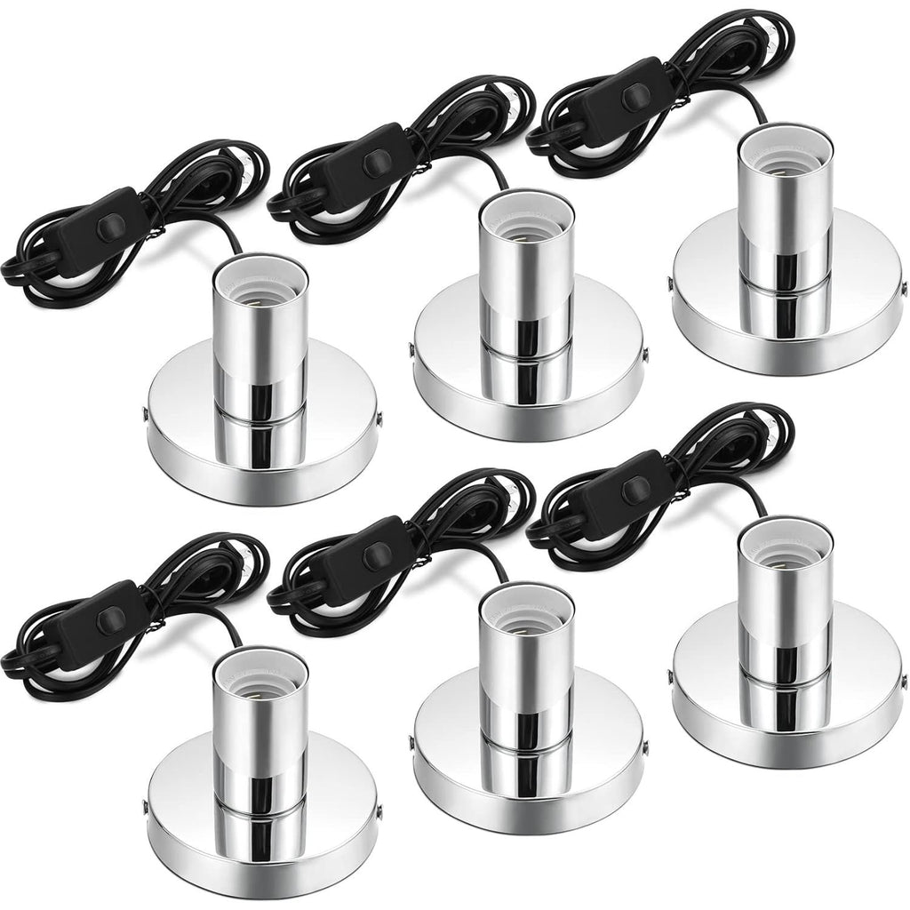 6 Pcs Polished Metal Desktop Lamp E26 E27 Screw Light Bulb Sockets Holder Base Lamp Replacement Base for Holding Bulb 6 Feet Cord on Off Switch Plug(Silver)