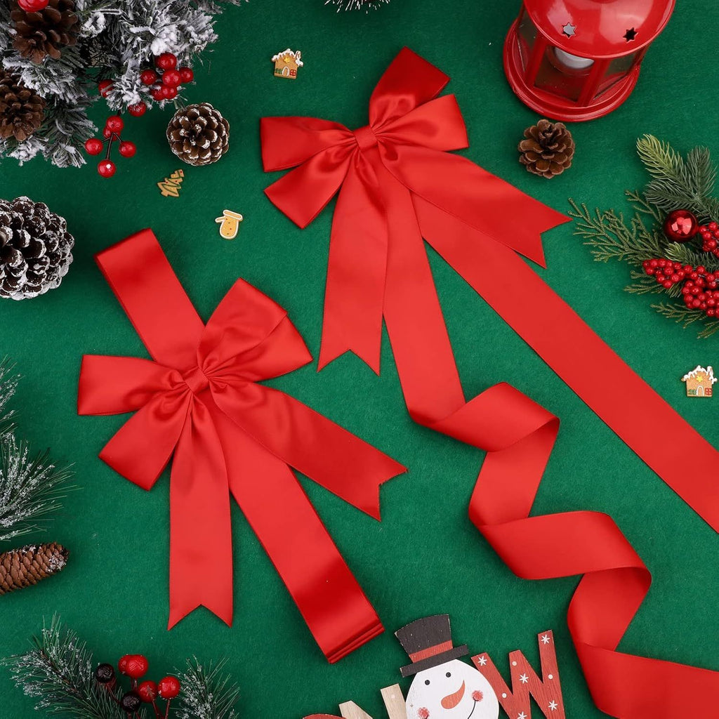 6 Pieces Christmas Door Cabinet Bows Large Christmas Red Ribbons Cabinet Door Bows for Christmas Festive Party Supplies, 10 x 87 Inches