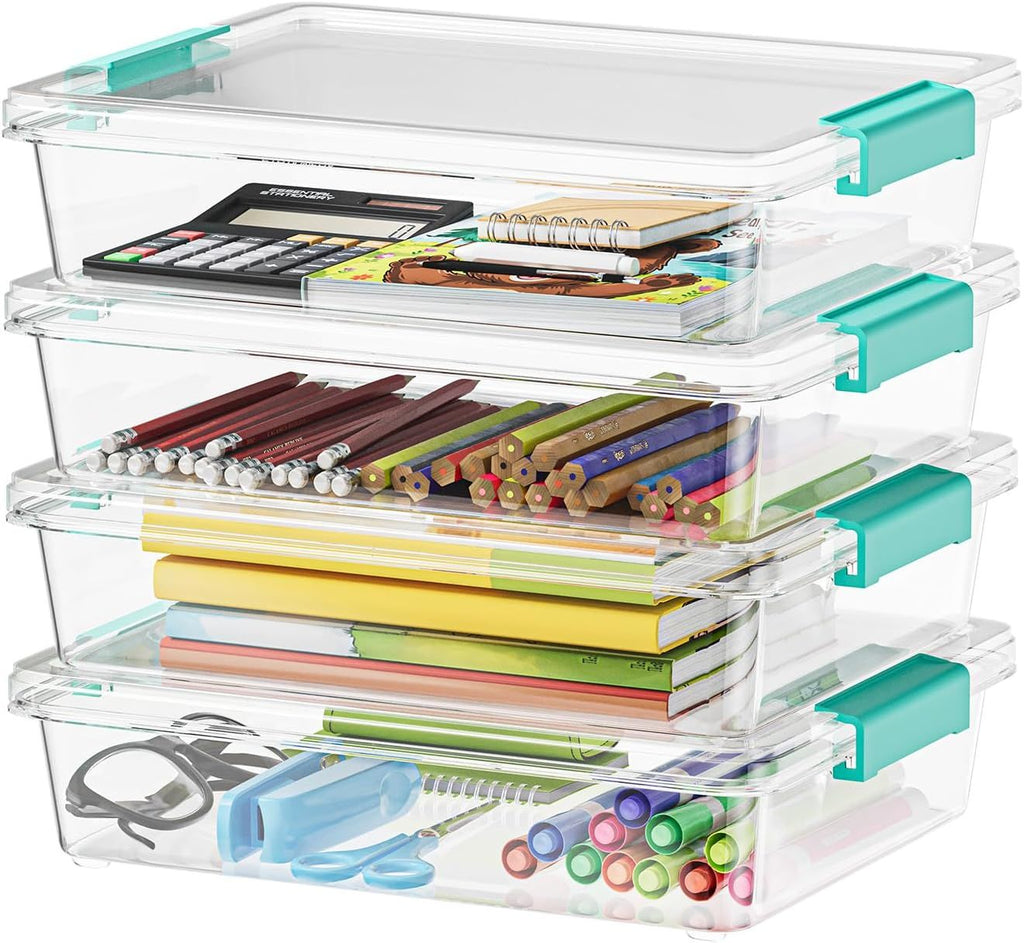 6 Qt Plastic Storage Bins with Lids, Clear Sensory Bin Craft Organizers and Storage, Stackable Art Containers for Home, Office and School Supplies, 4 pack