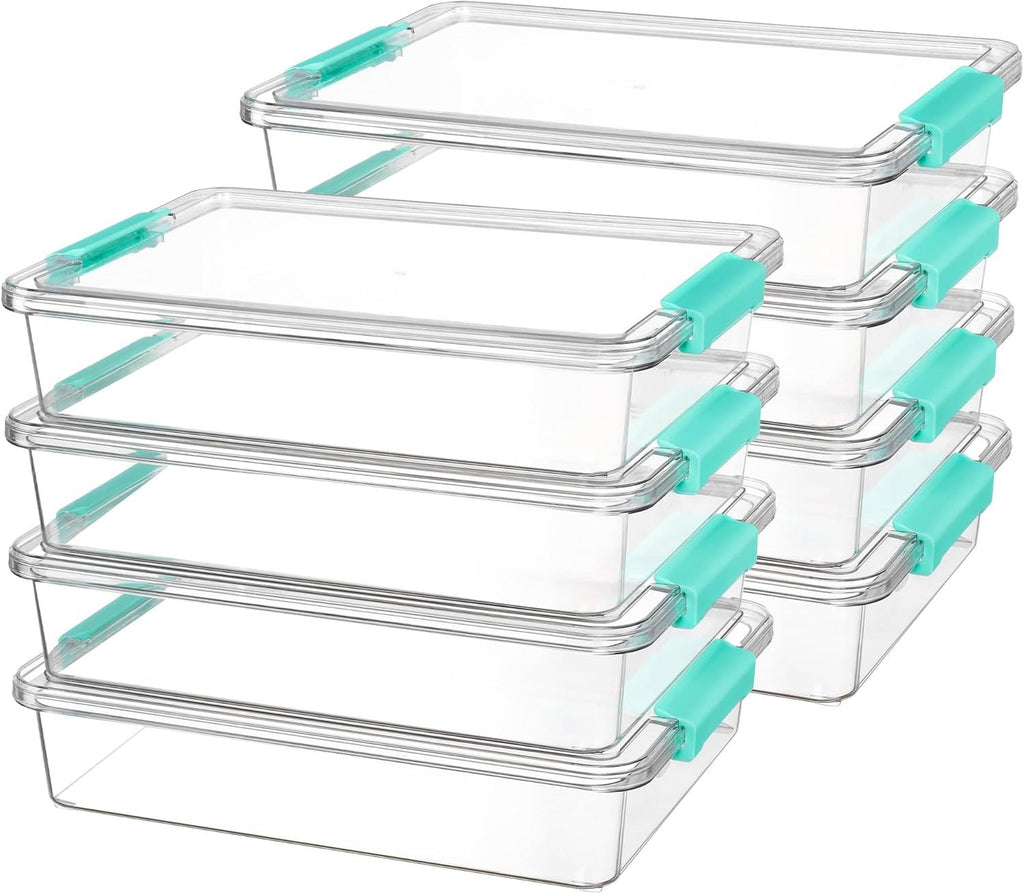 6 Qt Plastic Storage Bins with Lids, Clear Sensory Bins, Arts Crafts Organizers and Storage, Stackable Containers for Home Office and School Supplies, 8 Pack