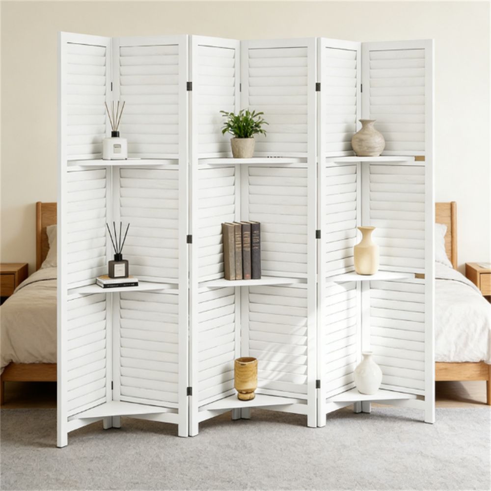 6 room dividers, privacy screen, space saving, white