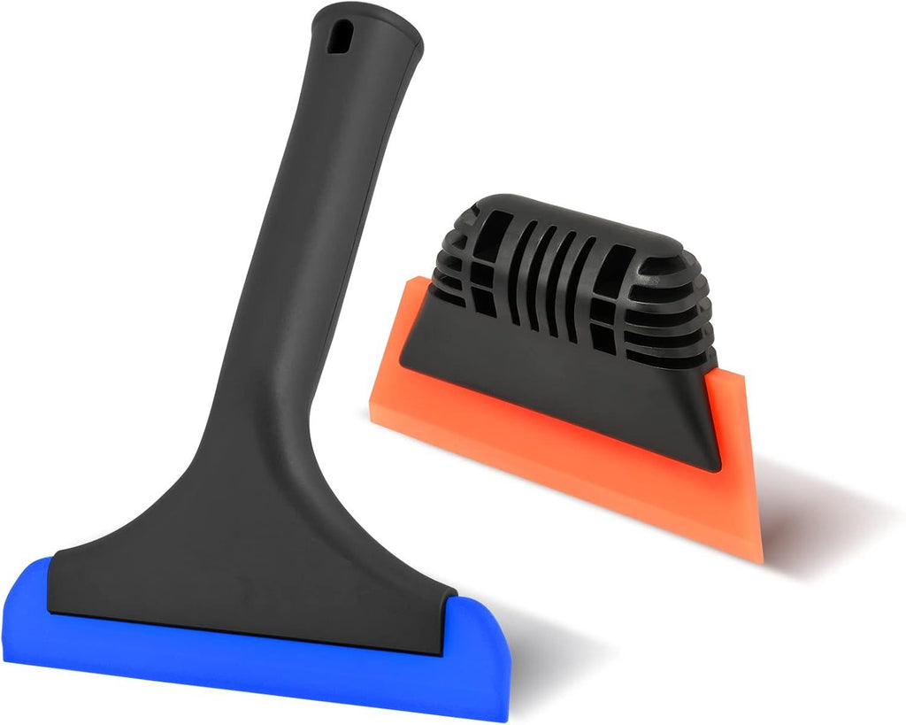 6'' Small Silicone Squeegee 5-inch Handy Small Rubber Window Shower Squeegee Auto Water Blade for Car Windshield, Window, Mirror, Glass Door, Ice Snow Removal Scraper Tool (Blue and Orange)