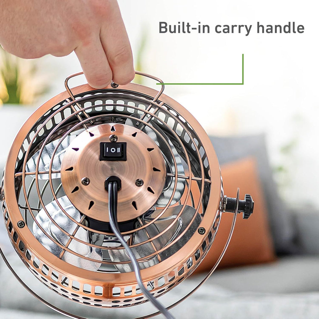 6" Table Fan, 2 Speeds, 4 Blades, Adjustable 145° Head Tilt, Metal Construction, Ideal for Home, Bedrooms, Dorm Rooms or Office, Brushed Copper