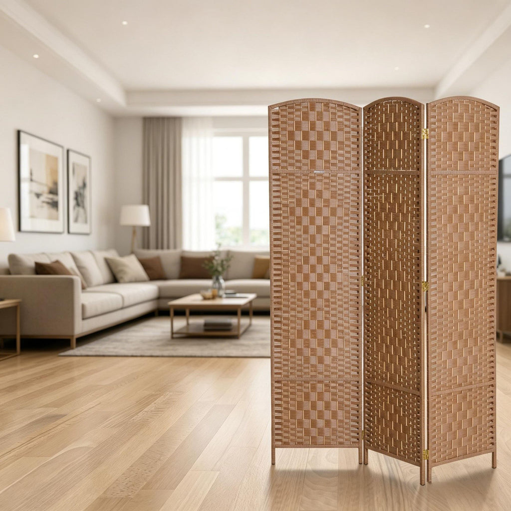 6' Tall Natural Wood Weave 3 Panel Room Divider Wall Decorative Screen for Living Room Bedroom Office