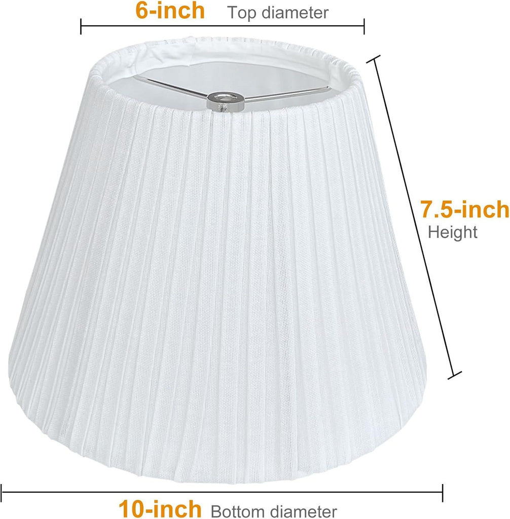 6" Top x 10" Bottom x 7.5" High Small Lamp Shade,White Pleated Bell Shade for Table Lamps, Floor Lamps and Bedside Lamps (Spider Fitter), Handmade of Natural Linen