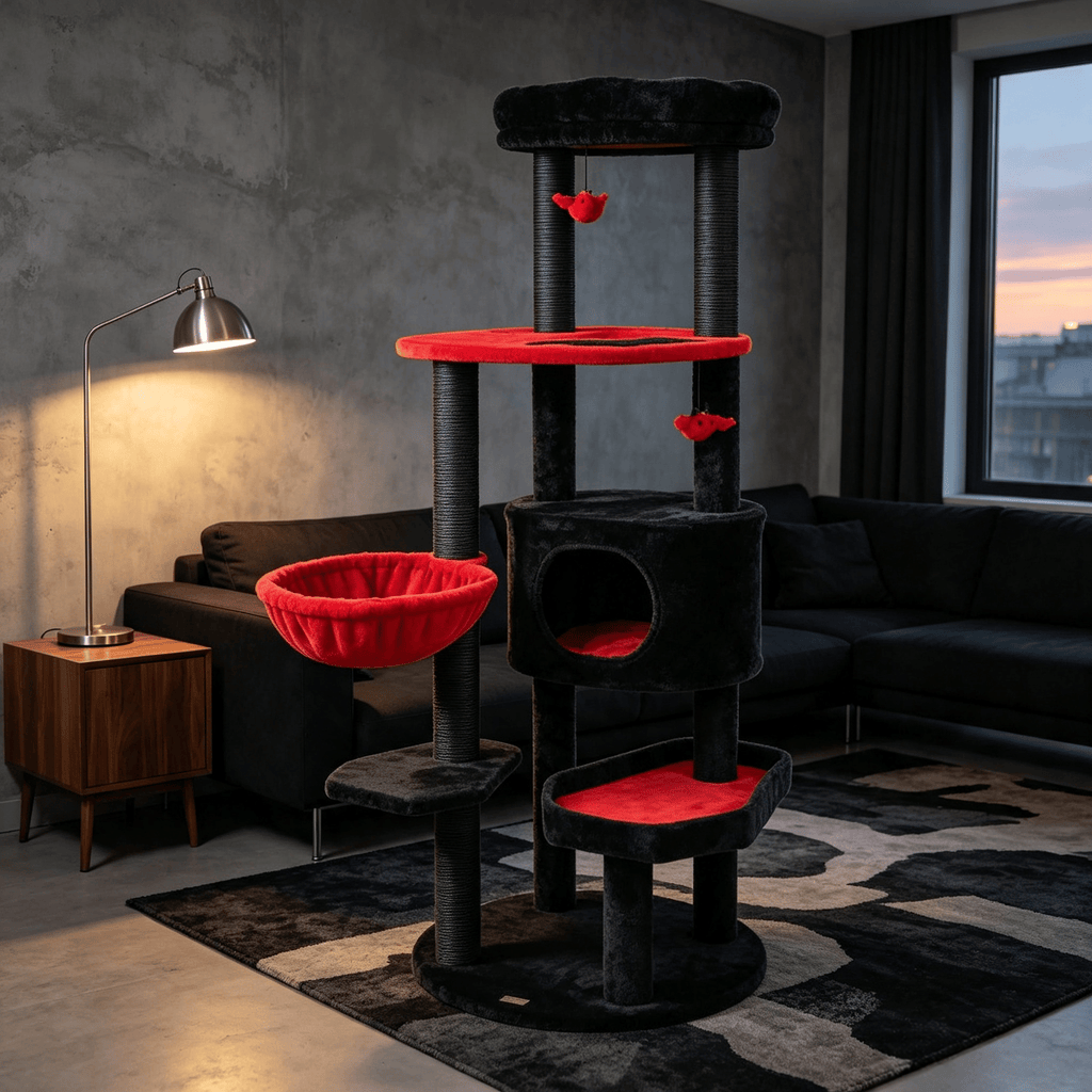 60"  Cat Tower with Plush Perch and Spider Hanging Toys