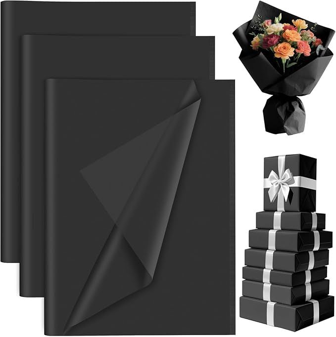60 Sheets Black for Gift Bags, Gift Wrapping Paper Tissue Bulk for Crafts Packaging Birthday Baby Shower, Wedding Holiday Flower Bachelorette Bridal Party Decorations