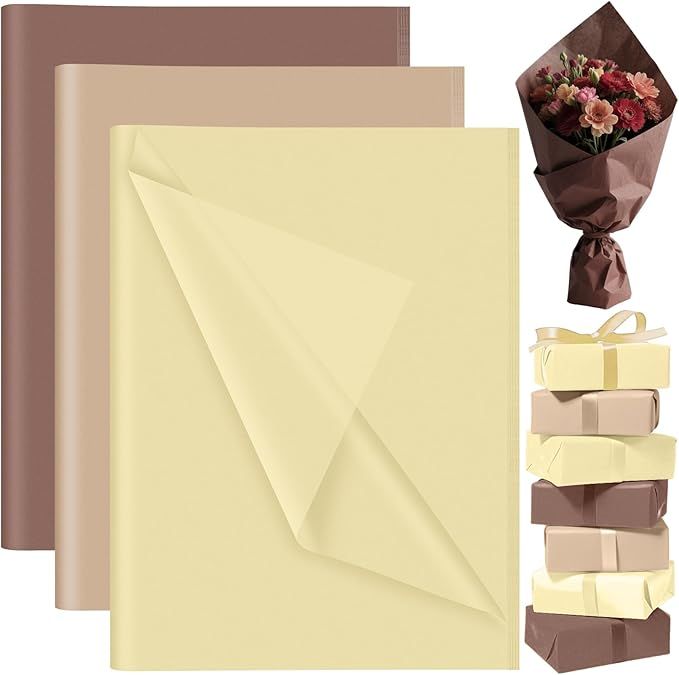 60 Sheets Brown Tissue Paper Bulks, Gift Wrap Tissue Paper Sheets for Packaging Birthday Gift Wrapping Birthday Wedding Construction Party Decorations