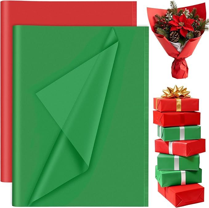 60 Sheets Christmas Tissue Paper for Gift Bags, PLULON Red Green Christmas Gift Wrapping Tissue Paper Bulk 14 x 20 Inch Packaging Small Bag Box Accessories Crafts Decor Party Favor Supplies