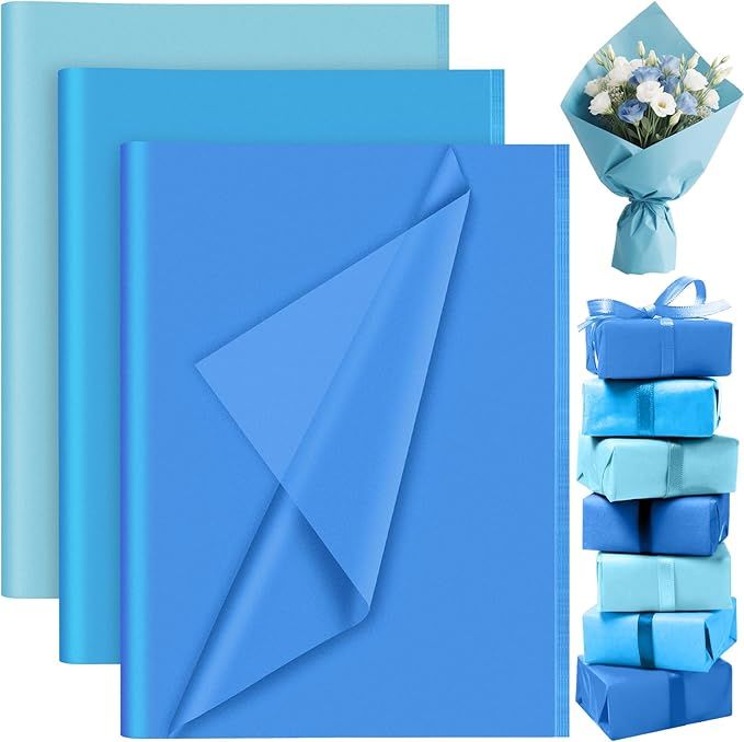 60 Sheets Light Blue Tissue Paper Bulks, Gift Wrap Tissue Paper Sheets for Packaging Birthday Gift Wrapping Birthday Wedding Holiday