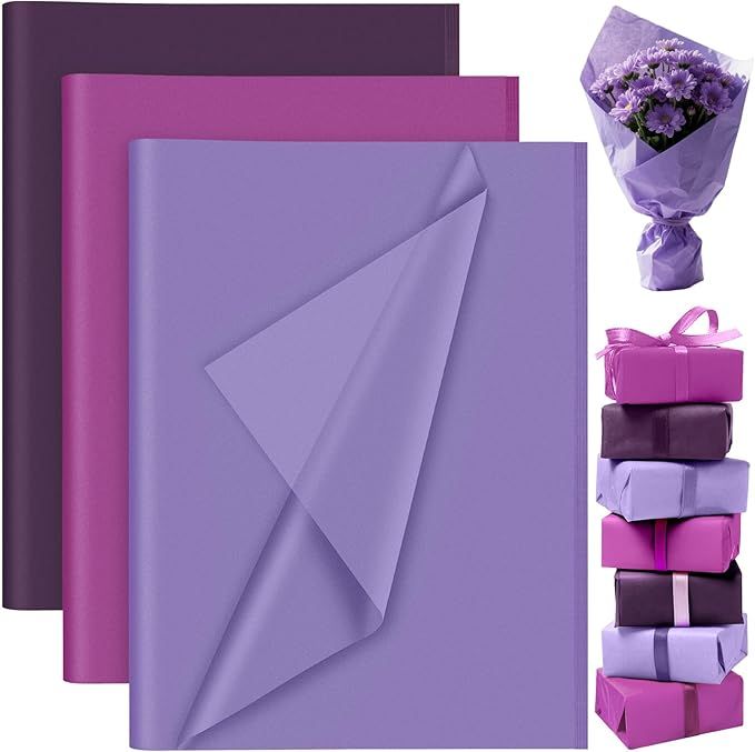 60 Sheets Purple Tissue Paper Bulks, Gift Wrap Tissue Paper Sheets for Packaging Birthday Gift Wrapping Birthday Wedding Holiday Flower Halloween Christmas Party